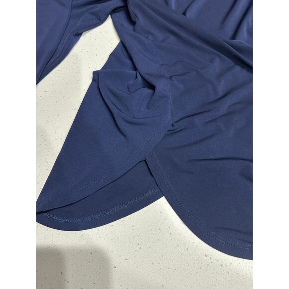Susan Graver Top Liquid Knit Quarter Sleeve Navy L Stretch Casual Modern Minimal - Picture 6 of 8